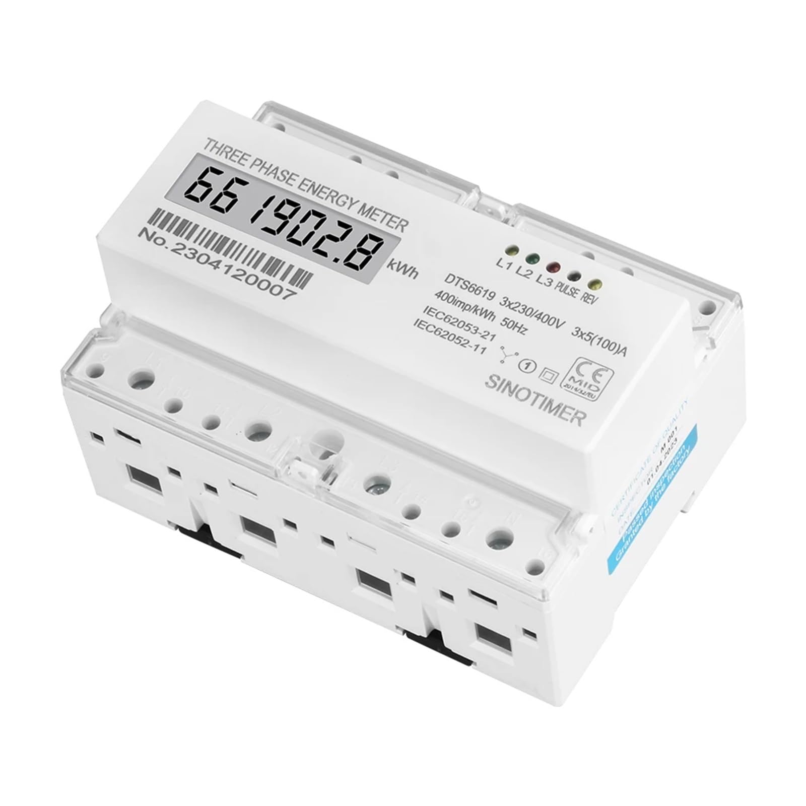 4-żyłowy trójfazowy cyfrowy licznik energii elektrycznej, monitor zużycia energii kWh, montaż na szynie DIN AC 380V 400V 100A 50 Hz (wyświetlacz LCD)
