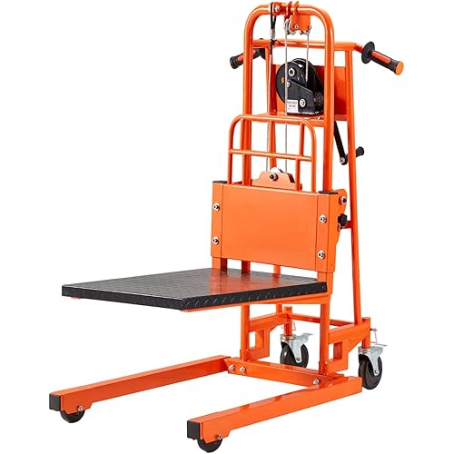 AECOJOY Material Lift Winch Stacker, 500 Lbs Capacity, 35" Max Lift Height, Manual Pallet Truck Dolly with Lockable Swivel Casters – Ideal for Warehouse, Workshop and Garage Use