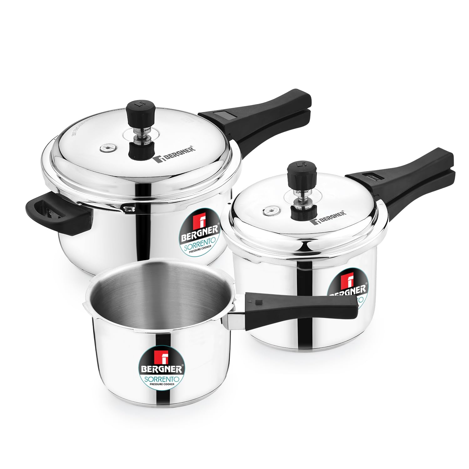 Bergner Sorrento Stainless Steel Outer Lid Pressure Cooker Set of 5L Cooker, 2L and 3L Cooker with Common Lid, Triply Base, Heavy Bottom, Easy Open and Close, Healthy Cooking - Induction Bottom-picture-18