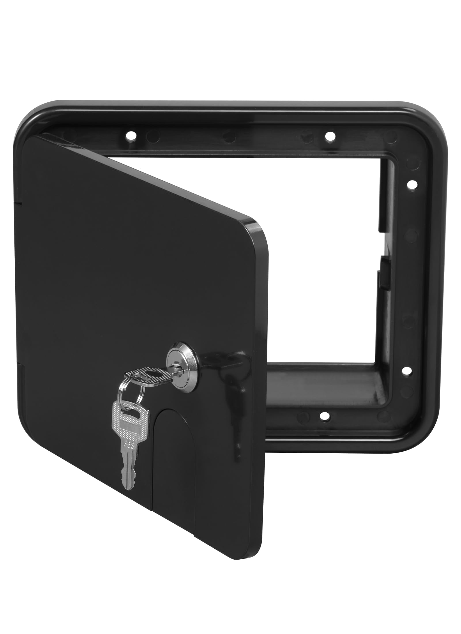 Swellisher RV Access Door, RV Electrical Cord Trailer Power Cord Hatch Cable Cover Camper Hose Storage Door RV Compartment Door, Black Middle Size with 2 Keys