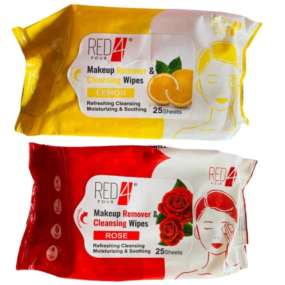Clean & Glow Makeup Remover Wipes | Face Cleansing Wipes | Hydrating & Refreshing Makeup Remover Wipes (25 Sheets) Red & Yellow Pack Of 2-image-23