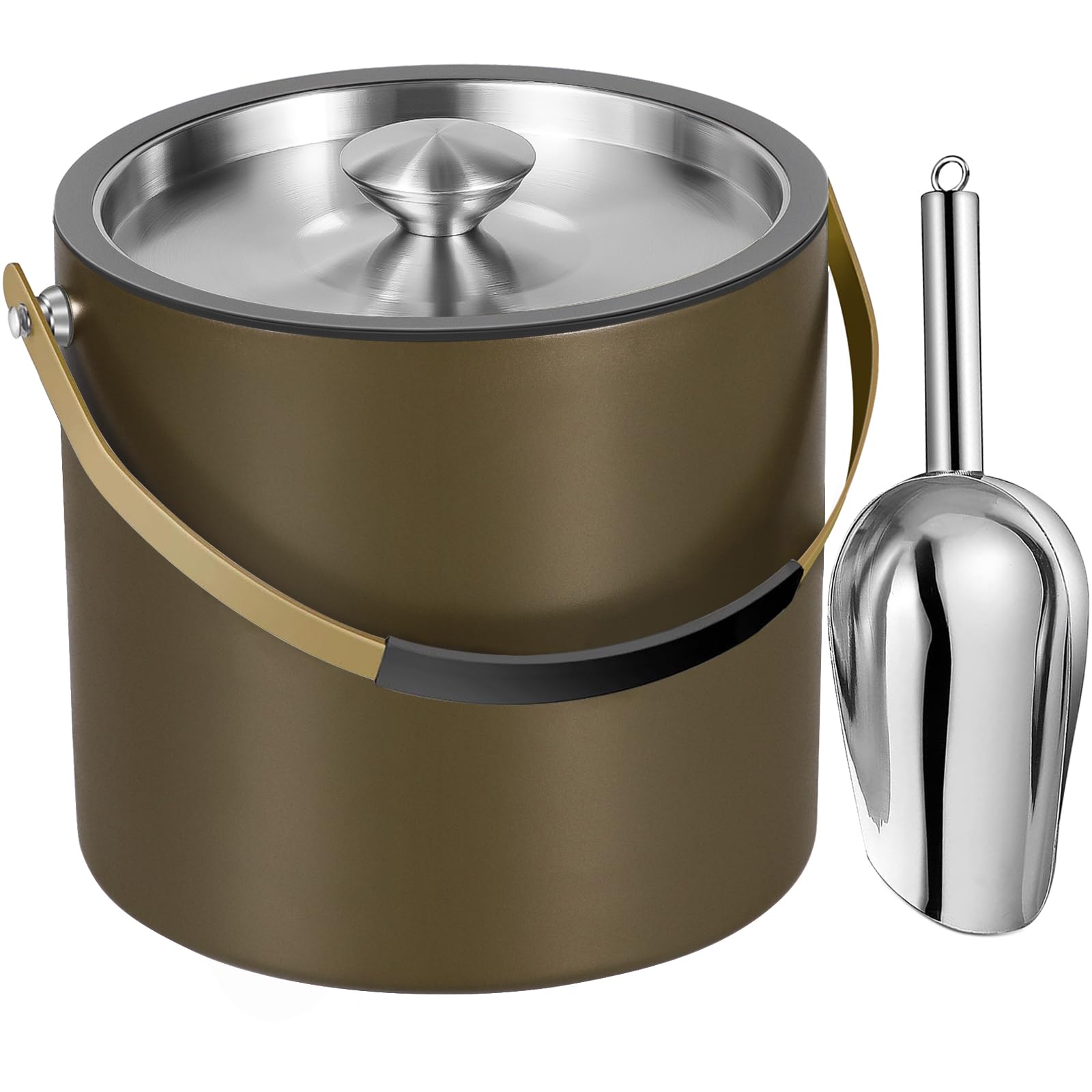 Cubitera de hielo aislada moderna de 3,2 L con tapa de silicona, cuchara, colador, cubo de hielo de acero inoxidable de doble pared para fiestas y bar de cócteles, ideal para regalo