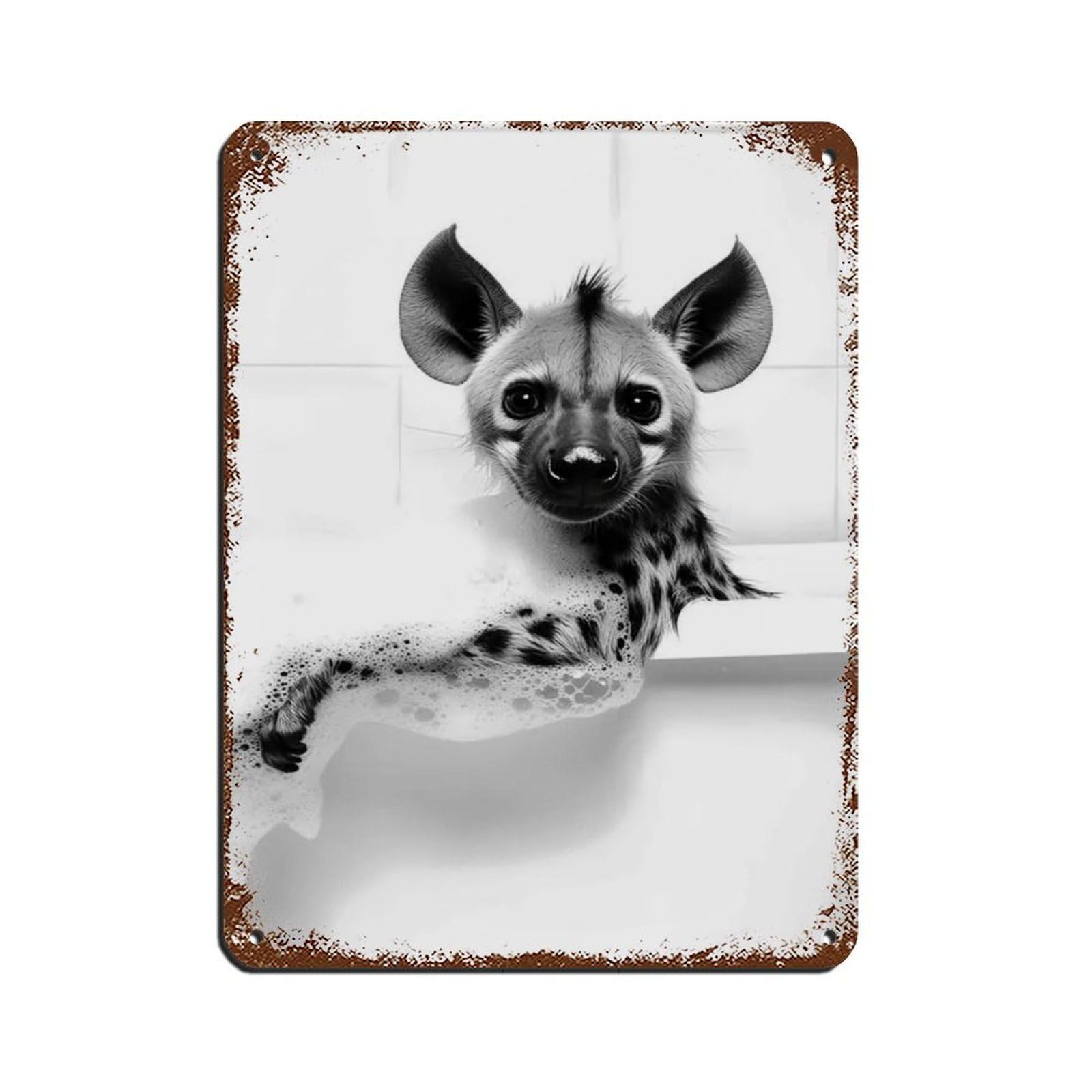 Hyena in The Bathtub, Cute Bathroom Art Retro Poster Metal Tin Sign Chic Art Retro Iron Painting Bar People Cave Cafe Family Garage Poster Wall Decoration 12x16inch(30x40cm)