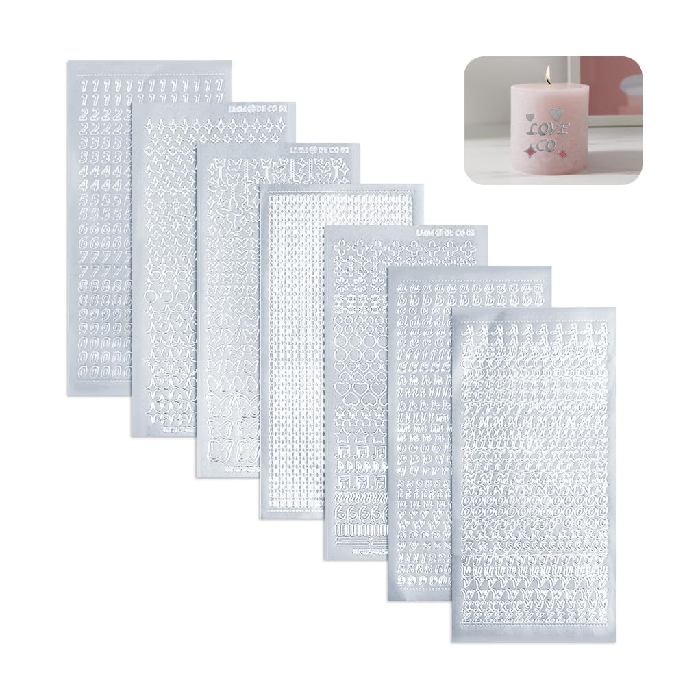 HIOQFR 7 Hojas Pegatinas Números y Letras Adhesivas Pegatinas de Letras Adhesivas Pequeñas Plata Pegatinas de Letras Alfabeto 7 Estilos Pegatinas con Números Autoadhesivos Para áLbumes De Recortes