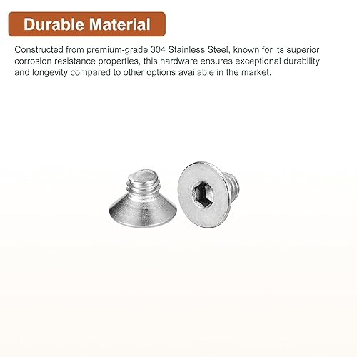 Miniatura 3 de DTGN Tornillos de cabeza plana M5-0.031 x 0.236 in, paquete de 40 tornillos de cabeza plana de acero inoxidable 304, rosca completa, pernos