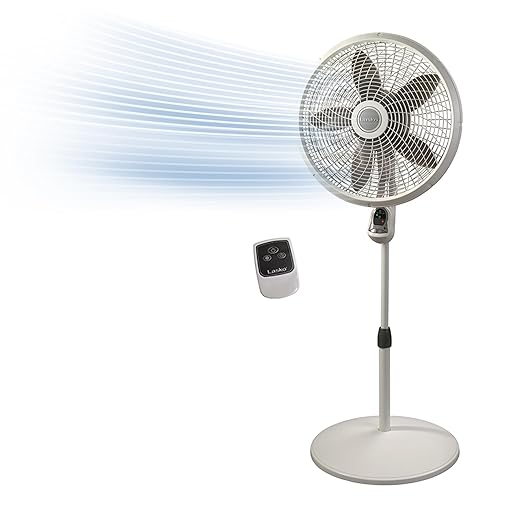 Lasko Cyclone Pedestal Fan, Adjustable Height, Remote Control, Timer, 3 Speeds, for Bedroom, Kitchen, Office and Living Room, 18", White, 1885, Large
