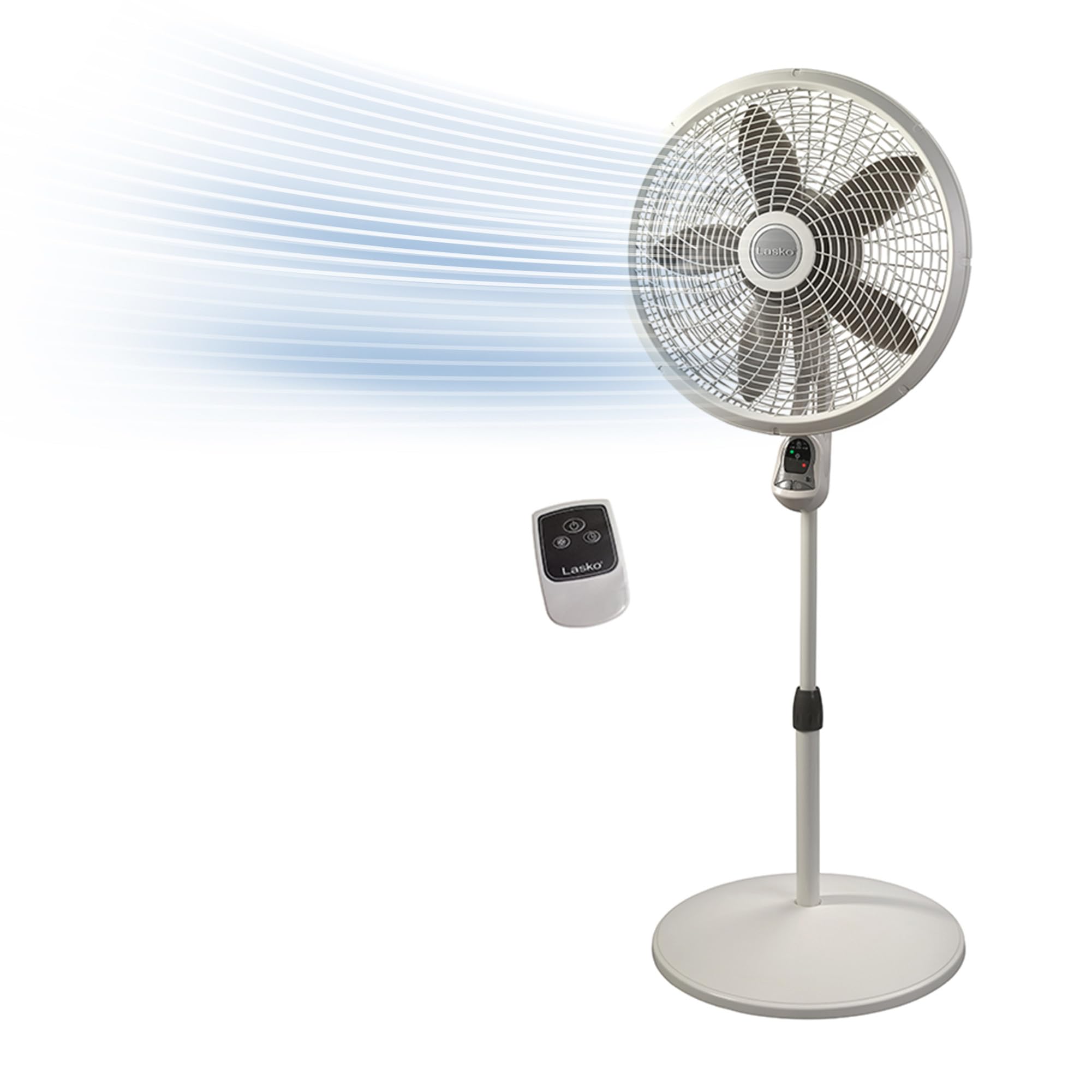 Lasko Cyclone Pedestal Fan, Adjustable Height, Remote Control, Timer, 3 Speeds, for Bedroom, Kitchen, Office and Living Room, 18", White, 1885, Large