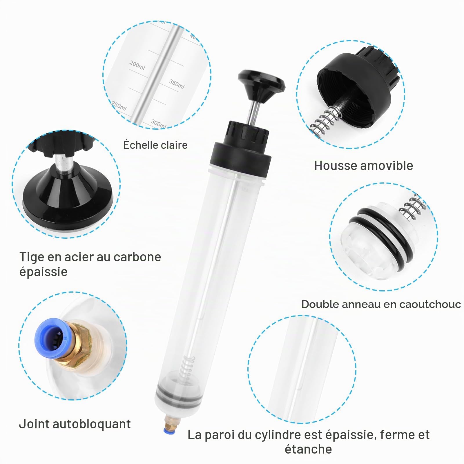 RISVOWO Seringue a Huile 500CC, Seringue d'aspiration d'huile, Huile Aspiration Seringue-Pompe de Transfert avec 2 Tube Extension pour le Liquide de Frein, les Huiles de Transmission, le Liquide de Re