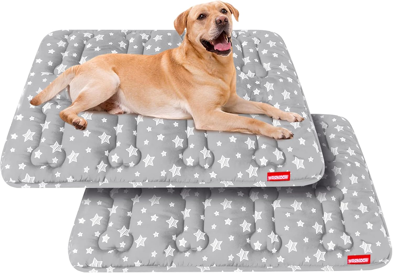 Dog Crate Mat (36" X 23") 2 Pack, Soft Dog Bed Mat with Cute Stars, Personalized Crate Pad, Anti-Slip Bottom, Machine Washable Kennel Pad, Grey