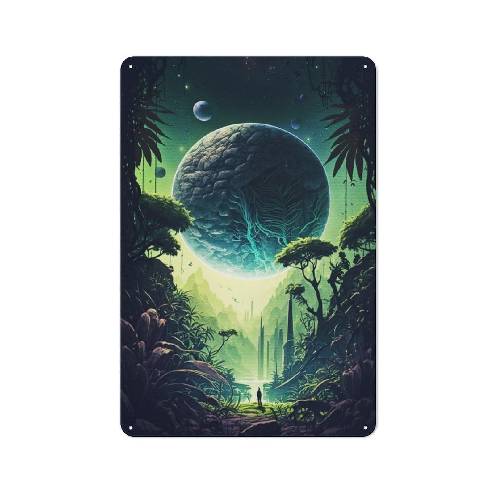 Junmoney Space Mystic Forest Retro Tin Wall Plaque 30X20cm For Man Cave Or Games Room, For Games Room Collectors