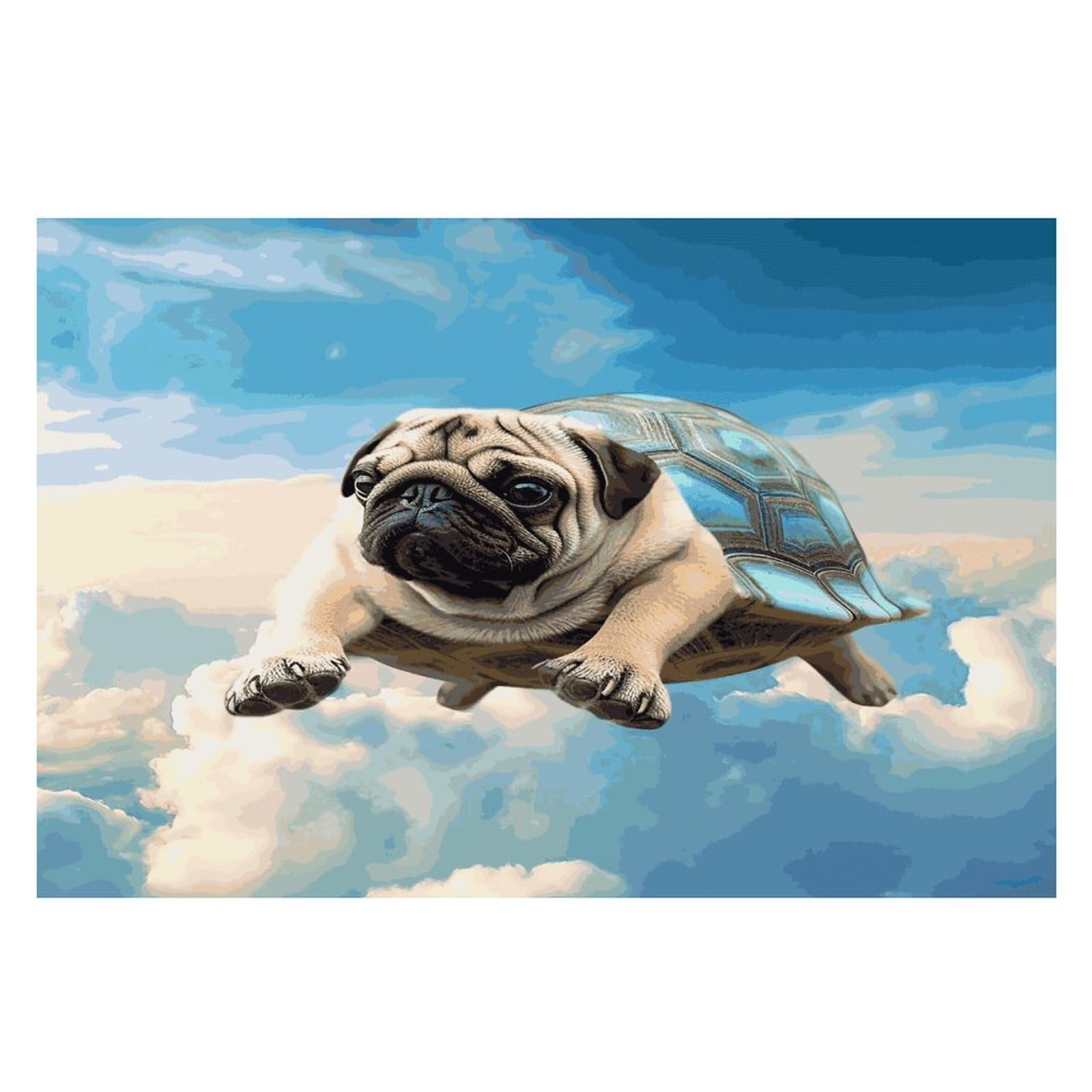 Funny Turtle Pug Dog in The Sky Placemats Heat-Resistant Washable Place Mats Anti Slip Dining Table Place Mats Wipeable Dining Table Mats Kitchen Decoration Placemats 17.7’’×11.8’’