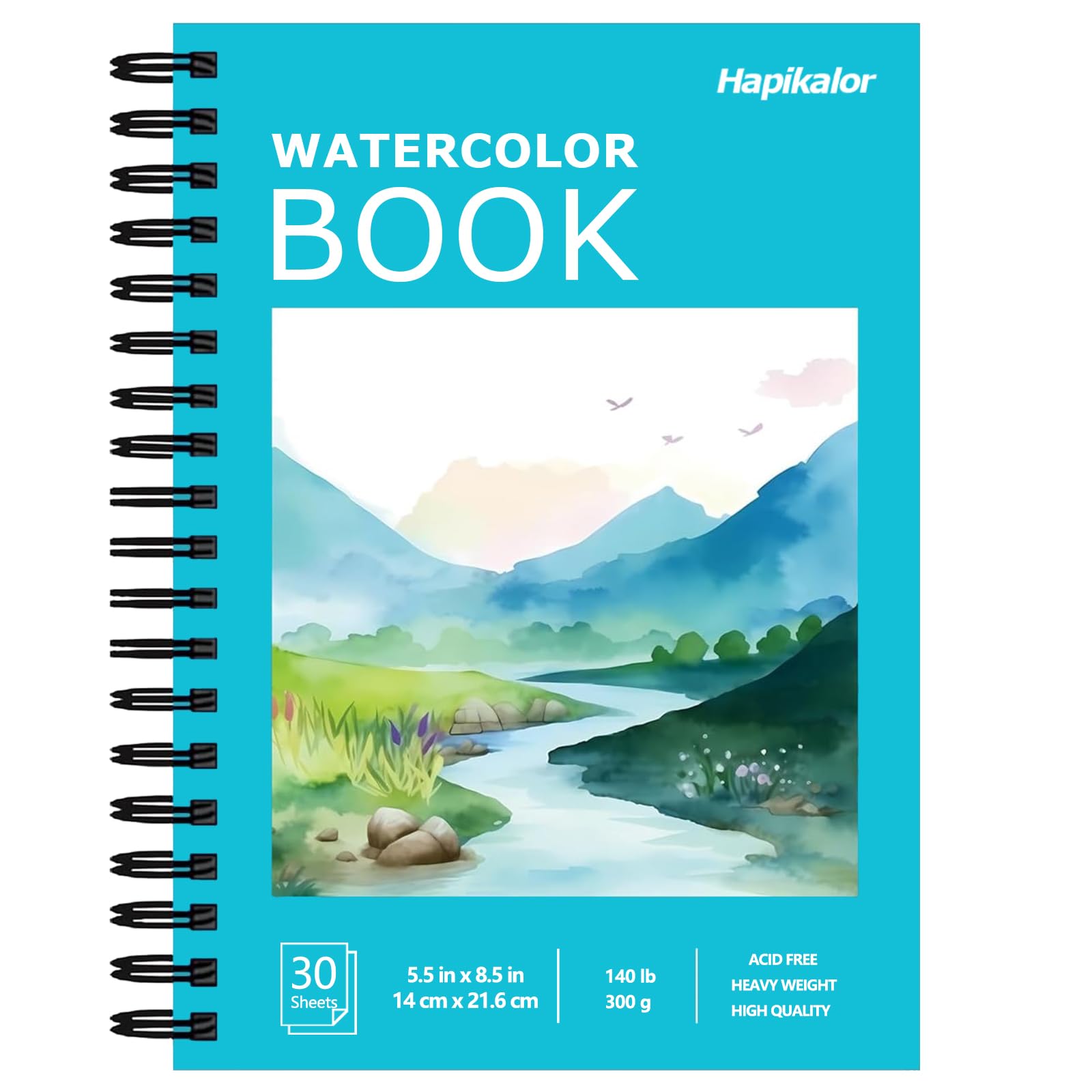 Hapikalor 5.5"x8.5" Watercolor Paper, Small Sketchbook for Kids, 30 Sheets