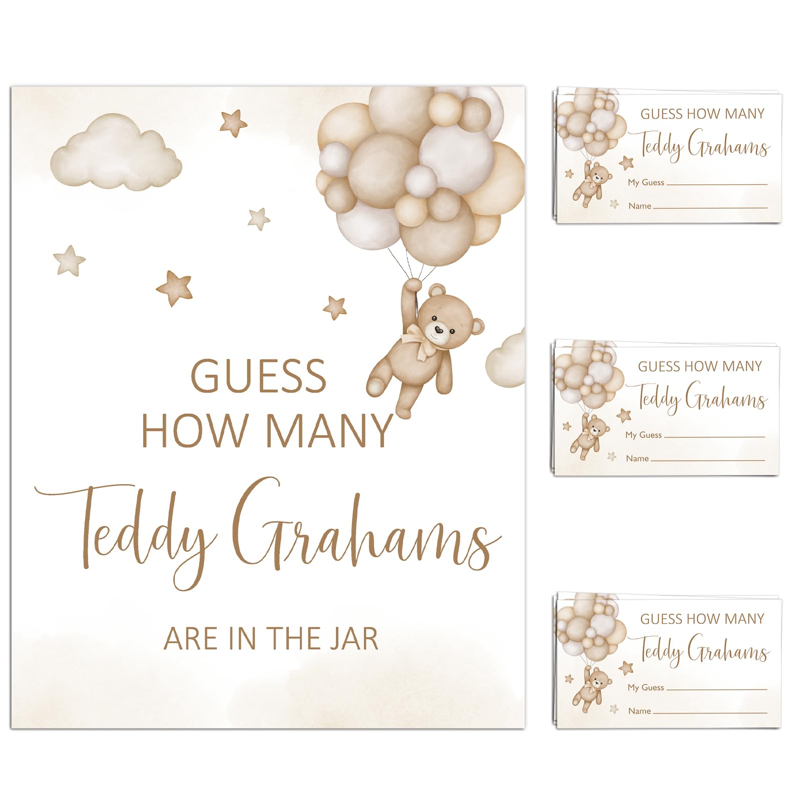 noxozoqm We Can Bearly Wait Baby Shower Games Guess How Many Bear Game Sign and String Card for 50 Guests for Boys Baby Shower (Brown)