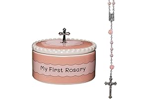 Kate and Milo Girls Pink Rosary and Keepsake Box for Baptism
