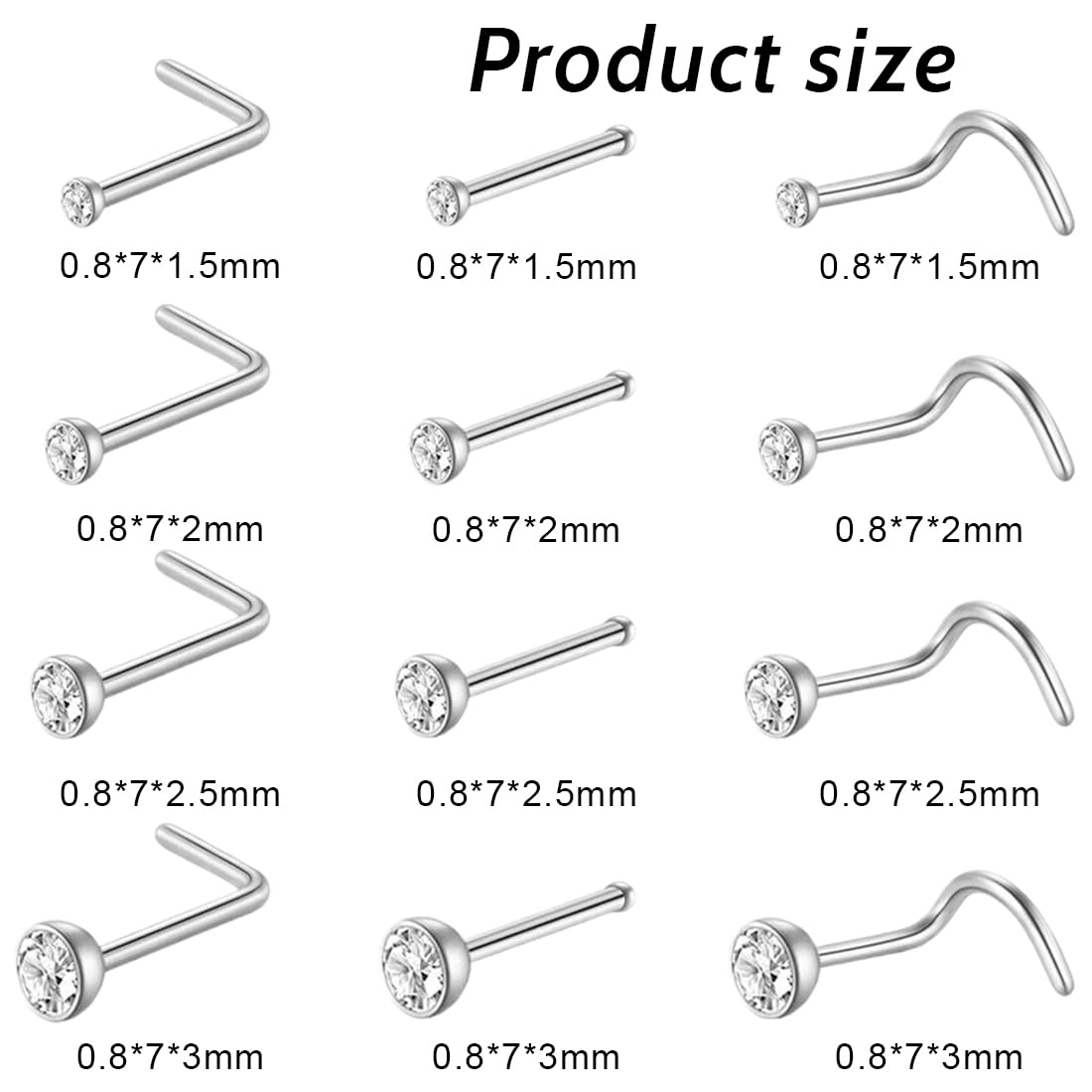 JEYORZY 12 Piezas Piercing Nariz Acero Quirurgico Anillo Joyería para Mujeres Hombres