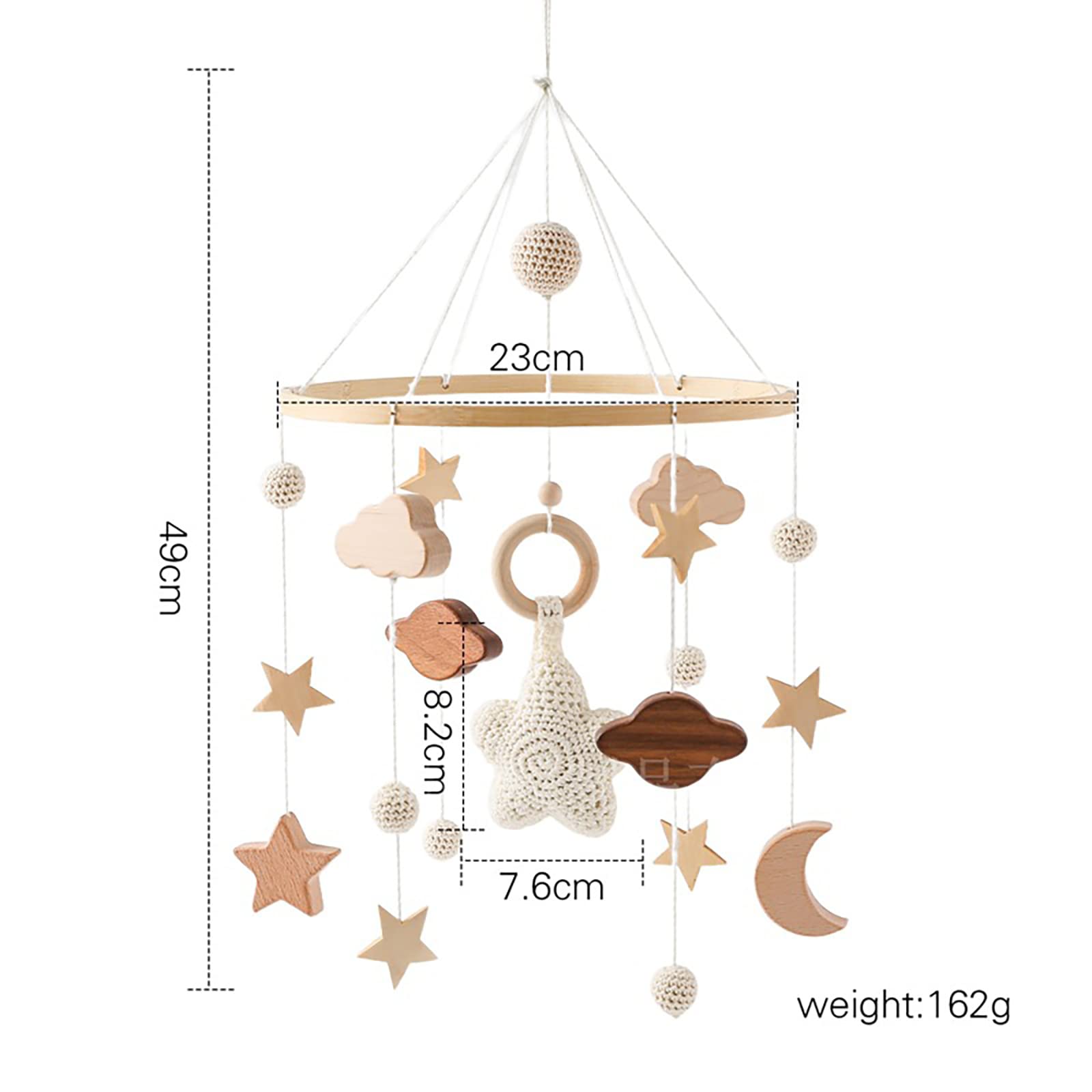 Babybett Mobile Baby Windspiel, Mobile Baby Holz mit Filzbällen und Wolken Ornament Kinderzimmer Hängende Bettglocke Geschenk für Baby Mädchen oder Jungen, Rassel Spielzeug, Beige A