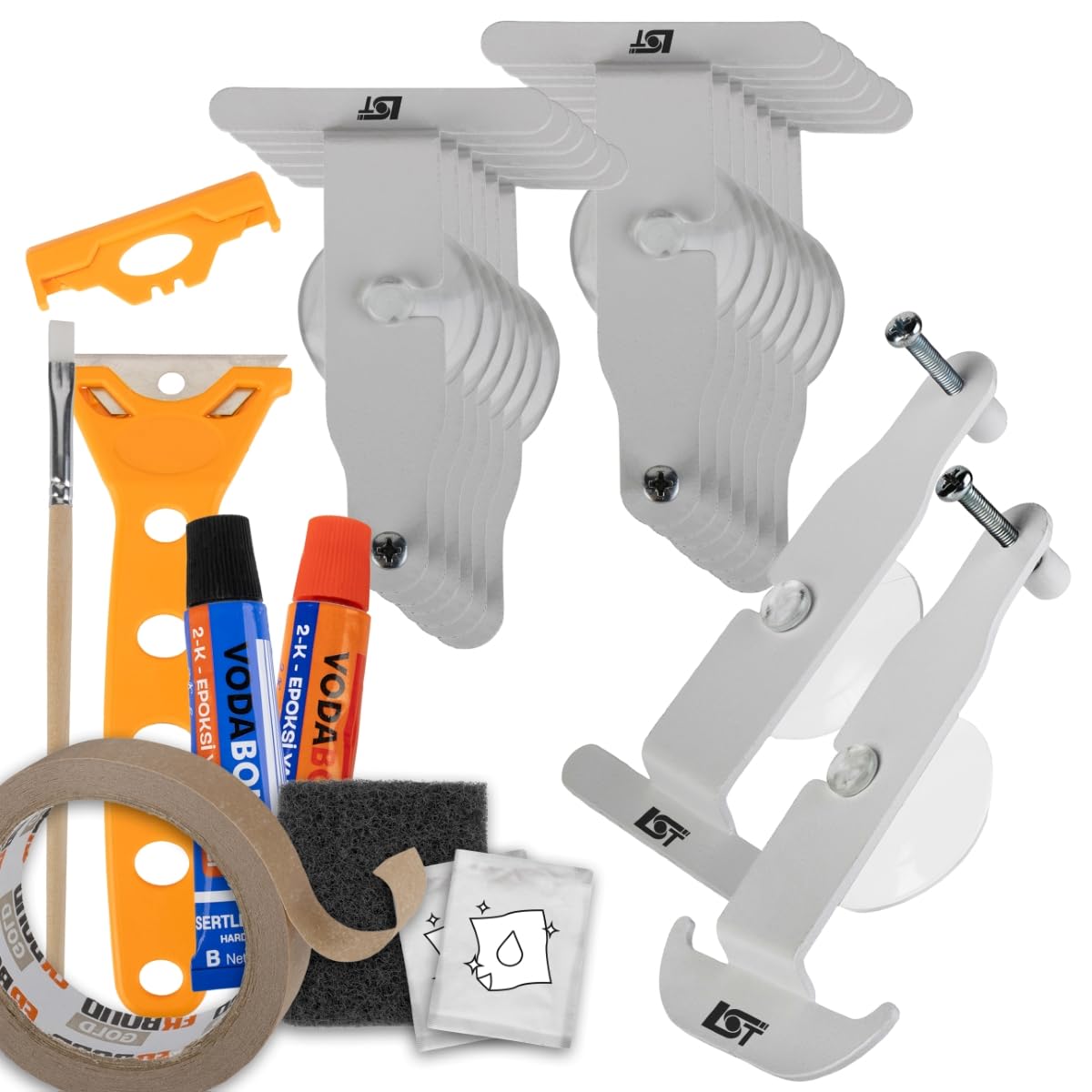 LST Cabrio Heckscheiben Reparaturset (21 Teilig) Verdeck Reparatur Satz für Stoffverdeck & Softtop, Klebesystem, inkl. Schleifvlies, Schaber und Fixierhalterungen aus Metall, universell für Cabriolet