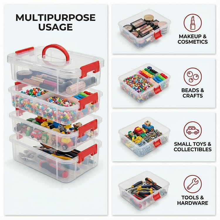 Image of Oblivion Plastic Drawer Organizers 1 Pc - Transparent 4 Layer Multipurpose Stackable Storage Box, Closet Dividers for Undergarments, Socks, Ties, Jewelry & Accessories, Space-Saving Partition for Home