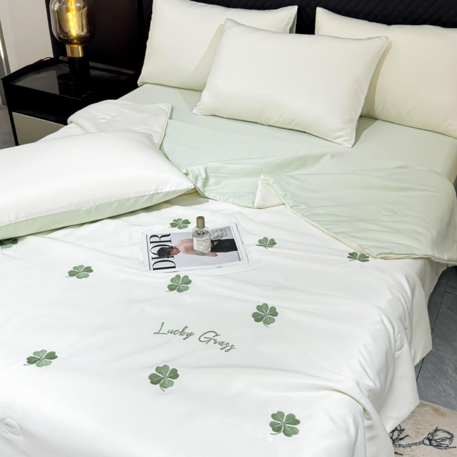 Odot Seda de Hielo Edredón Sin Funda 2.5 TOG Single A King (Verde de la Suerte,150x200cm)