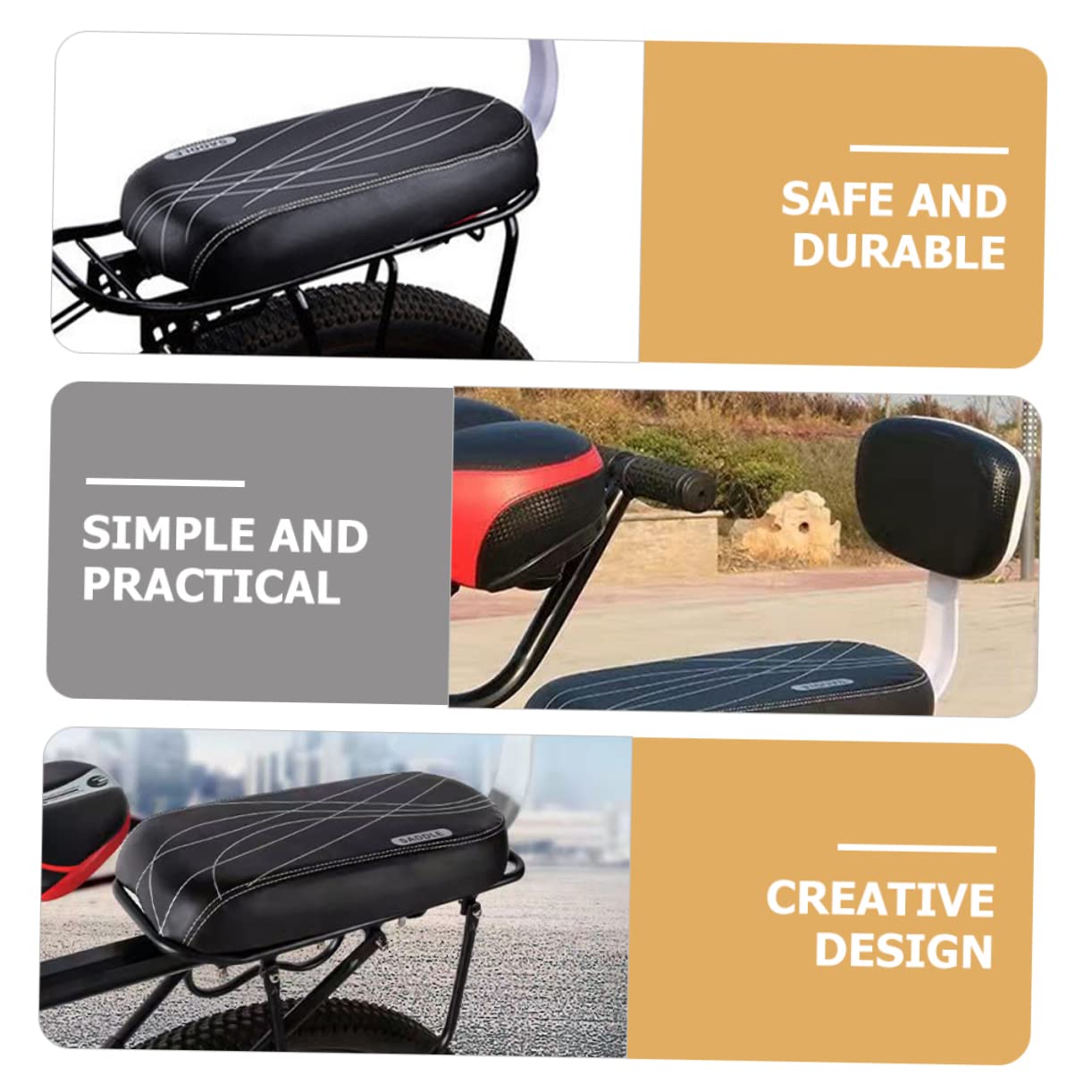 TOYANDONA Asiento Trasero de Bicicleta para Cojín Resistente al Desgaste Asiento Infantil Desmontable con Respaldo Compatible con Bicicletas Estándar Color para Paseos