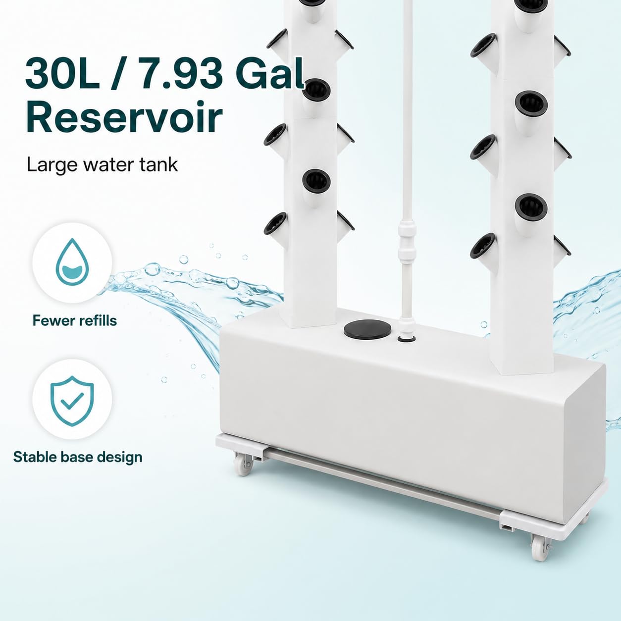 Kit de Culture Hydroponique 56 Trous Verticale Système Tour Hydroponique 30L Water Tank,2 étagères de Plantation Avec Roulettes et Pompe à Eau,Pour Culture de Tomates, Concombres, Fraises, Poivrons