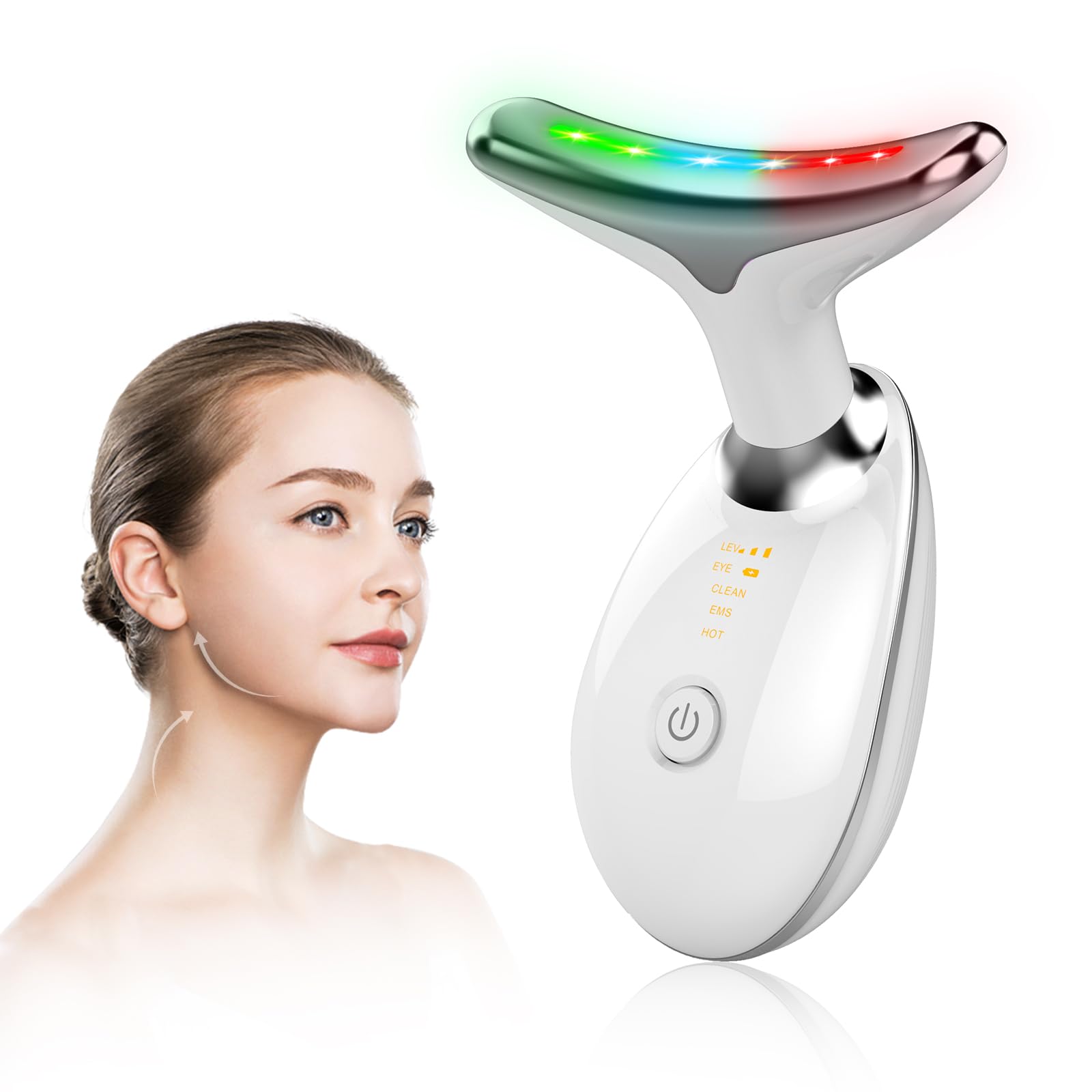Appareil Massage Visage, DOCOCO Appareil Anti Rides Visage, 45 °C Chauffable pour Massage Visage, 3 Modes LED avec Lifting EMS pour Raffermissement du Visage et du Cou