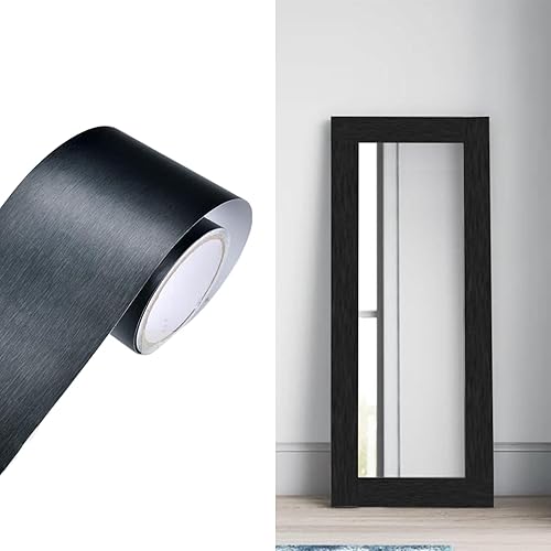 Yija Borde de pared autoadhesivo 3D de color metálico, impermeable, fácil de aplicar, azulejos de cocina y baño, 4.2 x 196.8 pulgadas (negro)