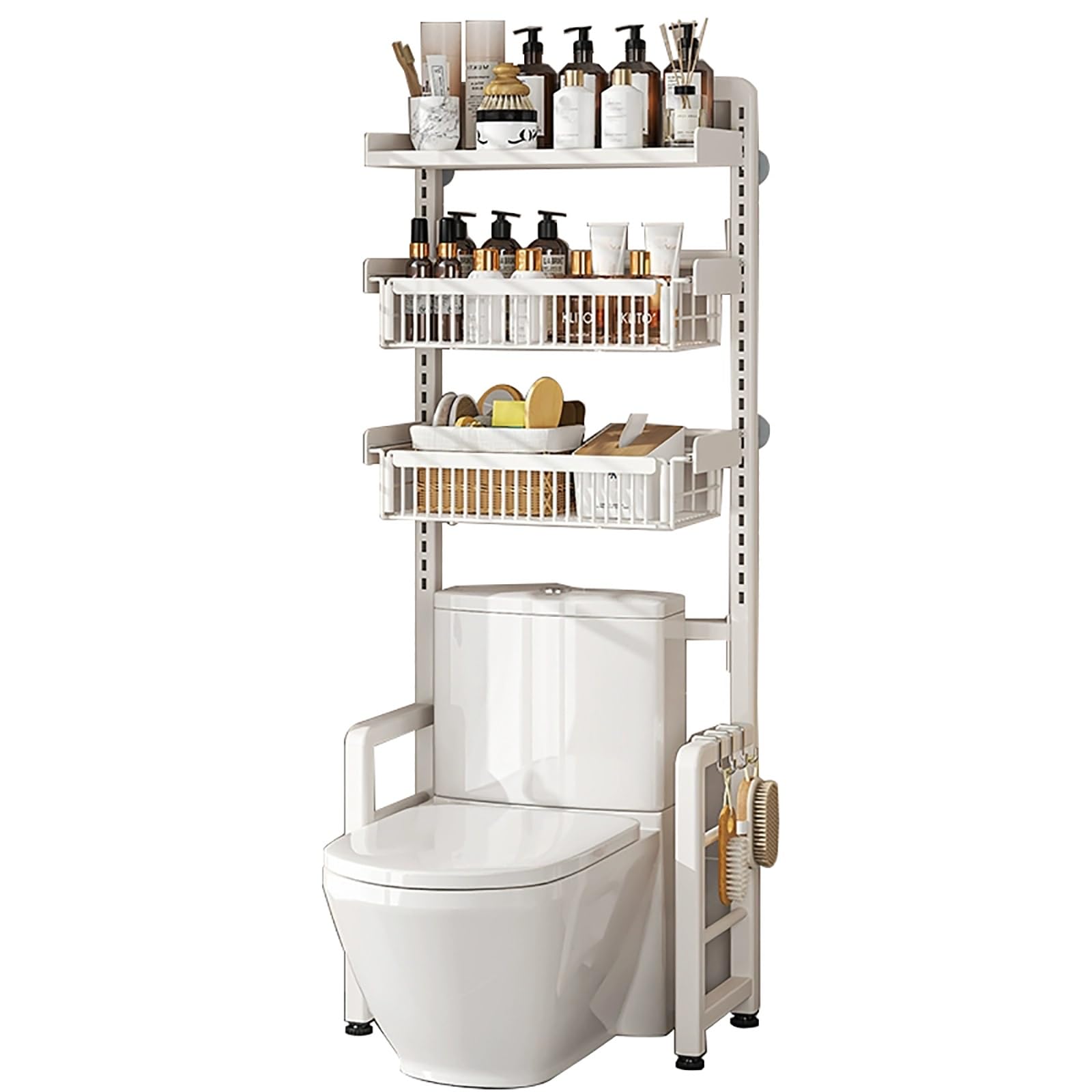 Über-der-Toilette-Aufbewahrungsschrank, Verstellbarer 3-Stufiger Toilettenregal, Stabiler Freistehender Toilettenschrank, für Küche und Bad