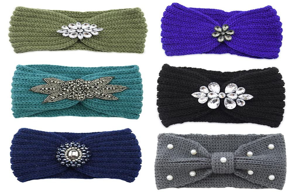 ChenXi Store 6 Pack Women Winter Warm Crocheted Headwrap Soft Knit Vintage Head Wrap Boho Headband Twisted Elastic Hair Accessories