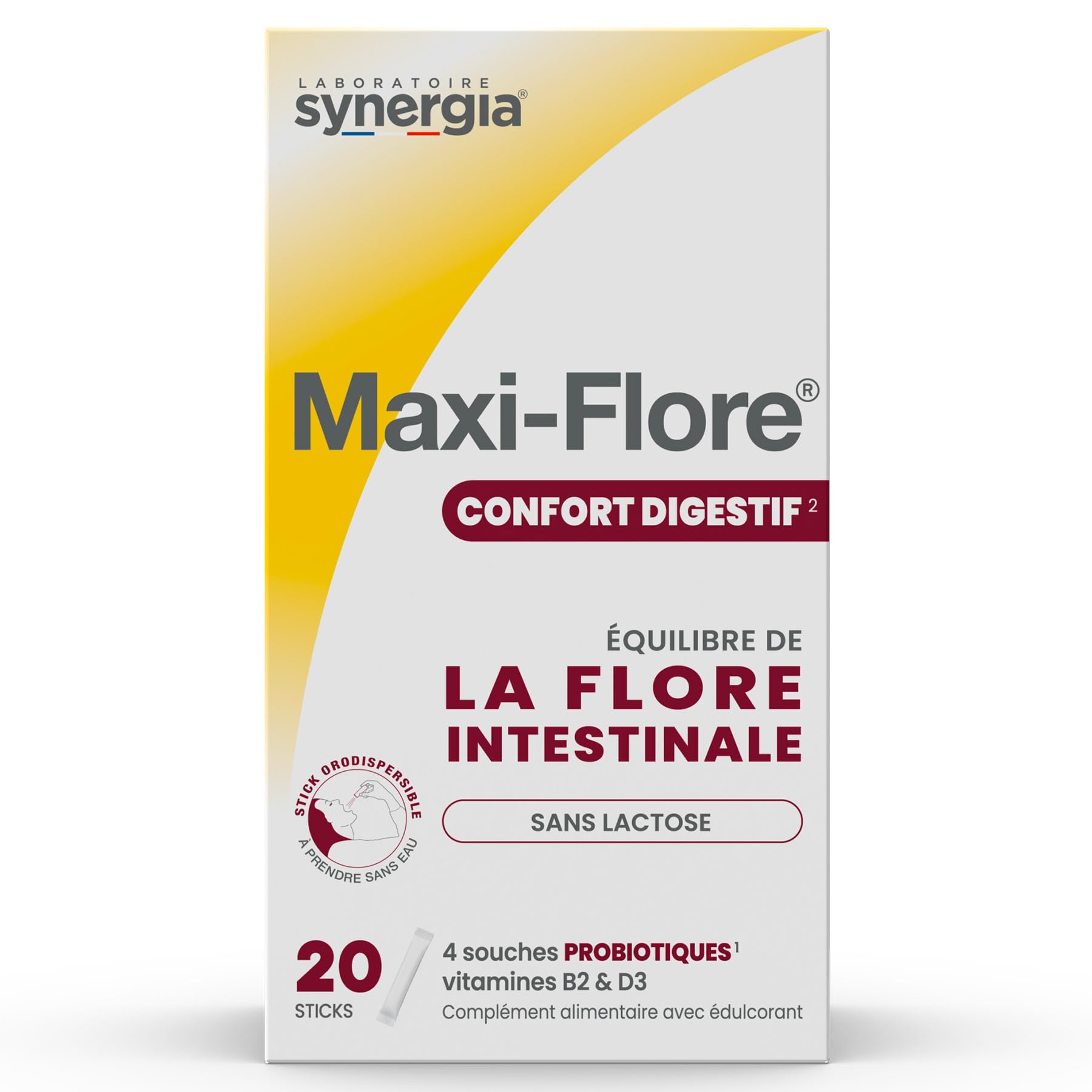 MAXI-​FLORE 20 sachets | Ferments Lactiques et Vitamine D sous Forme Orodispersible | Renforce les Défenses Immunitaires et Aide à Prévenir les Infections Bactériennes | Laboratoire SYNERGIA