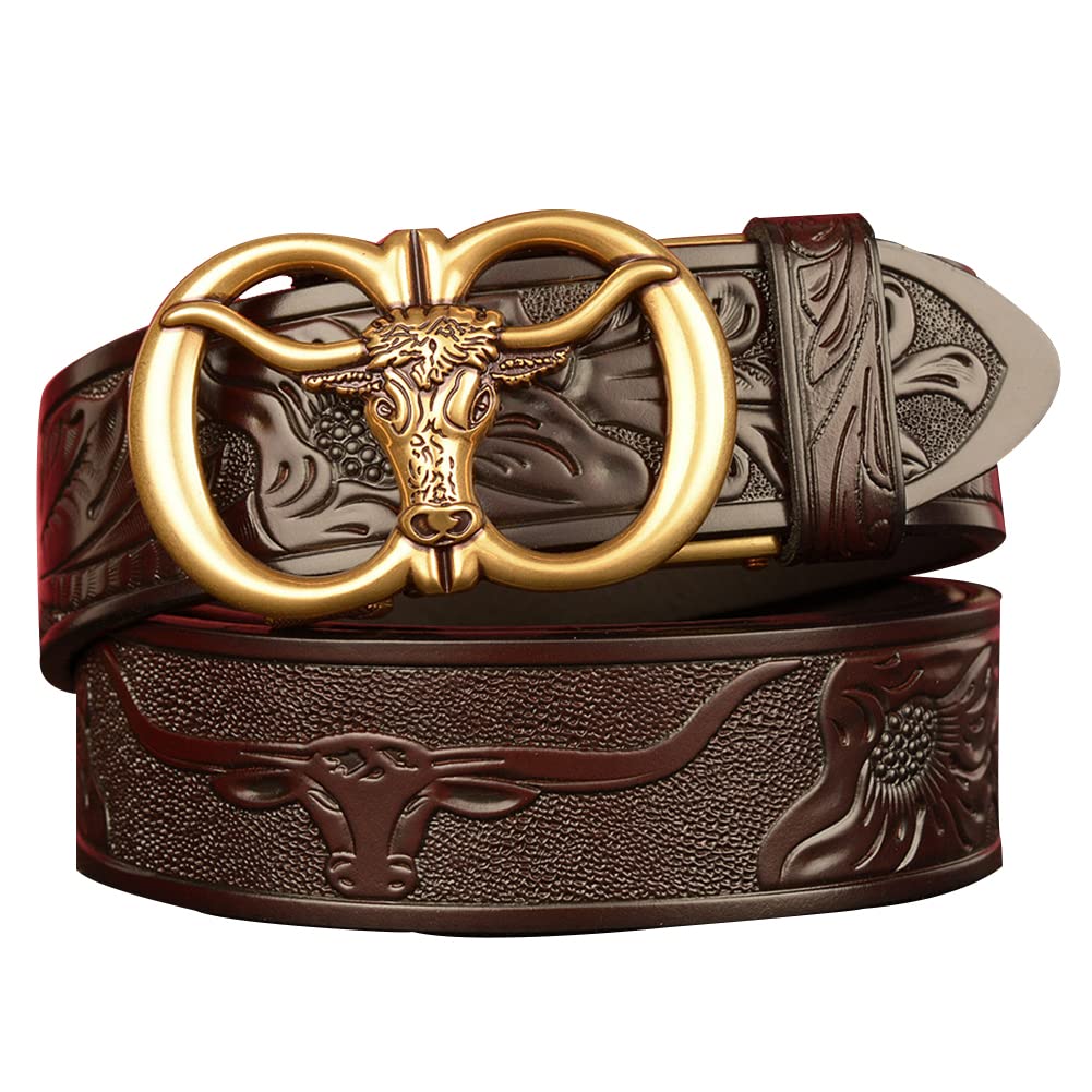 BDAYEK Men's Belt Automatic Buckle Men's Belt Fashion Leather Ratchet Antioxidant Elastic(A,130Cm/51Inch)