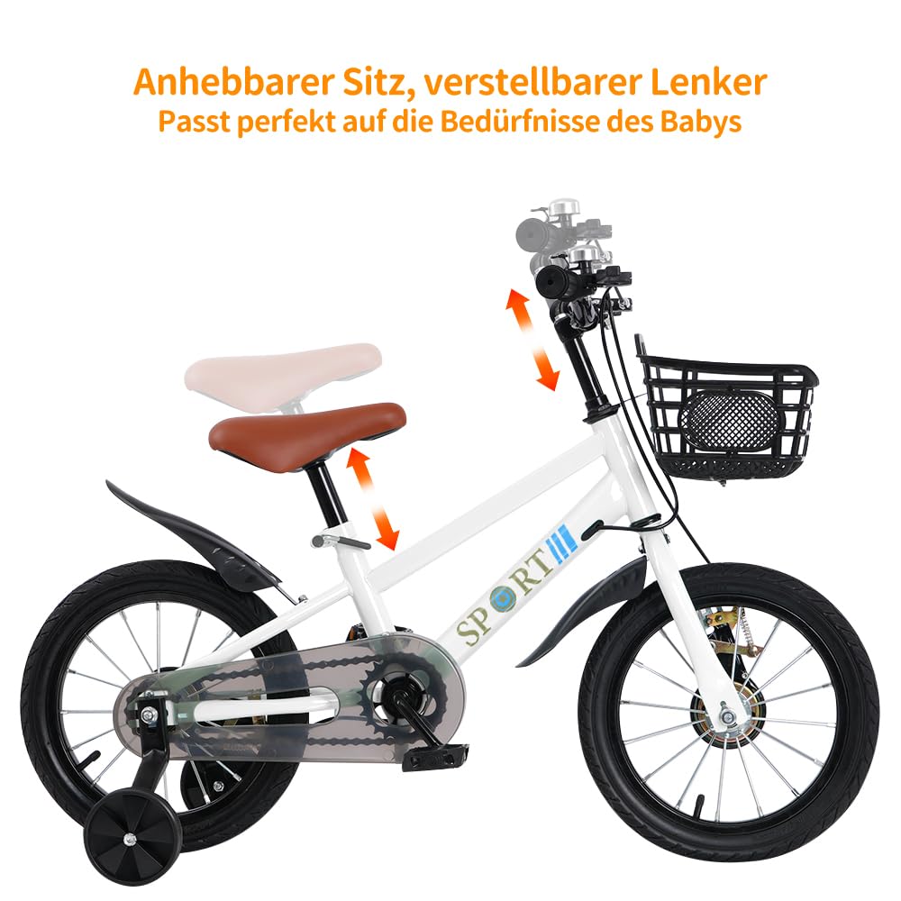OHMG 12/14/16 Zoll Kinderfahrrad, Kinderfahrrad Kinder für Jungen und Mädchen,Anfänger Fahrrad Radfahren mit Stabilisatoren und Korb, geeignet für Kinder im Alter von 3-10 Jahren