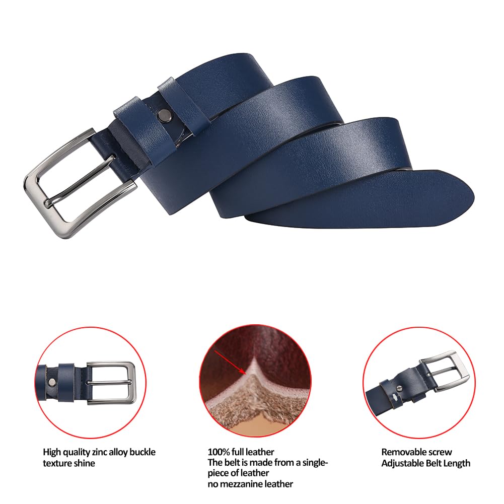 HYCOPROT Cinturón Piel Hombre,Cinturones de Cuero Para Hombres de 38mm de Ancho, Hebilla de Cinturon Ajustable Para Pantalones Vaqueros de Trabajo Informales