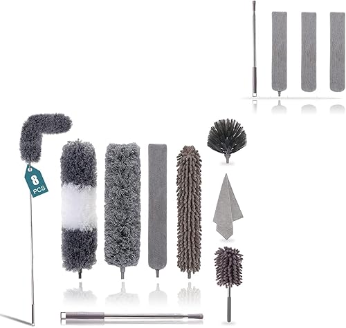 MAYKI Limpiador de polvo retráctil para huecos, 4 unidades y plumeros de microfibra para limpieza, 8 unidades