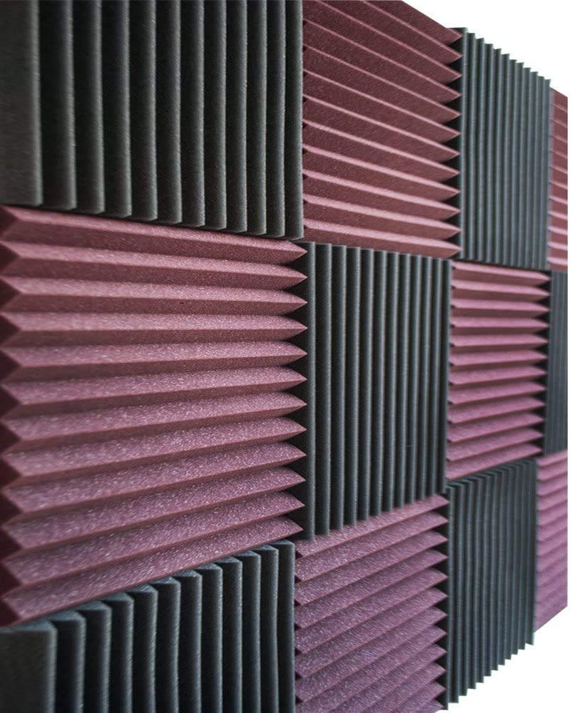 Paquete de 48 paneles acústicos de 30 x 30 x 2,5 cm, azulejos de espuma de insonorización para estudio acústico, paneles de pared de espuma (negro y morado)
