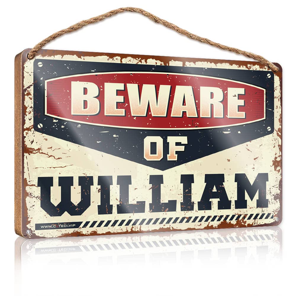 DTHA Hanging Wooden Plaque Beware Of William Wooden Sign Restroom Sign Funny Bathroom Decor Wall Art(15X28CM)