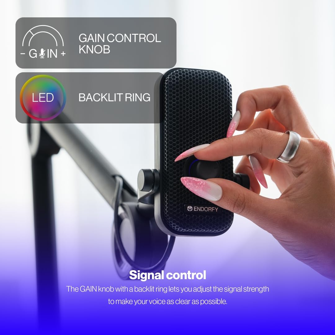 ENDORFY Solum Voice PC Gaming Microphone, Podcast Microphone, Streaming Microphone, RGB USB Plug & Play, Tap-to-Mute Control, GAIN Control, Adjustable Arm, Cardioid Feature