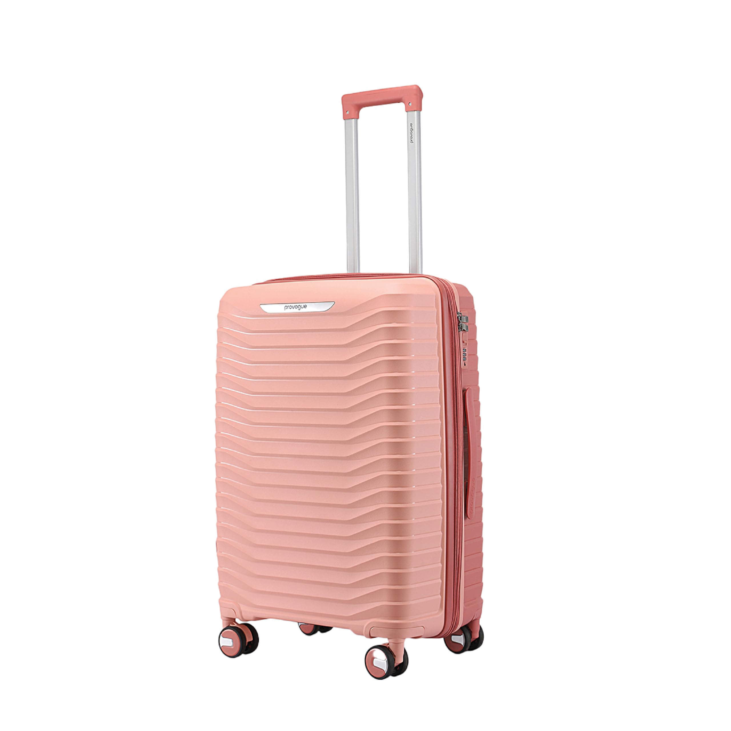Coral Hard-Sided PP 65 Cm Check-in Medium Size Luggage Suitcase | Expandeble Space with 8 Wheels Trolley Bags for Travel | Combination Lock | 5 Year Warranty (Tea Rose/Redwood)