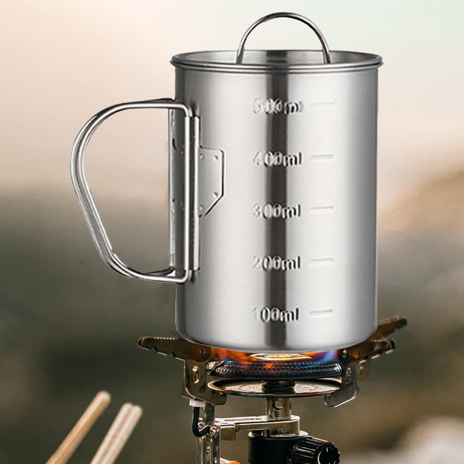 Glamora Tazza da campeggio in acciaio inossidabile,con Maniglia Pieghevole Ultra Leggero Portatile 500ml Acqua Tazza,Per Picnic Escursionismo Campeggio Escursionismo