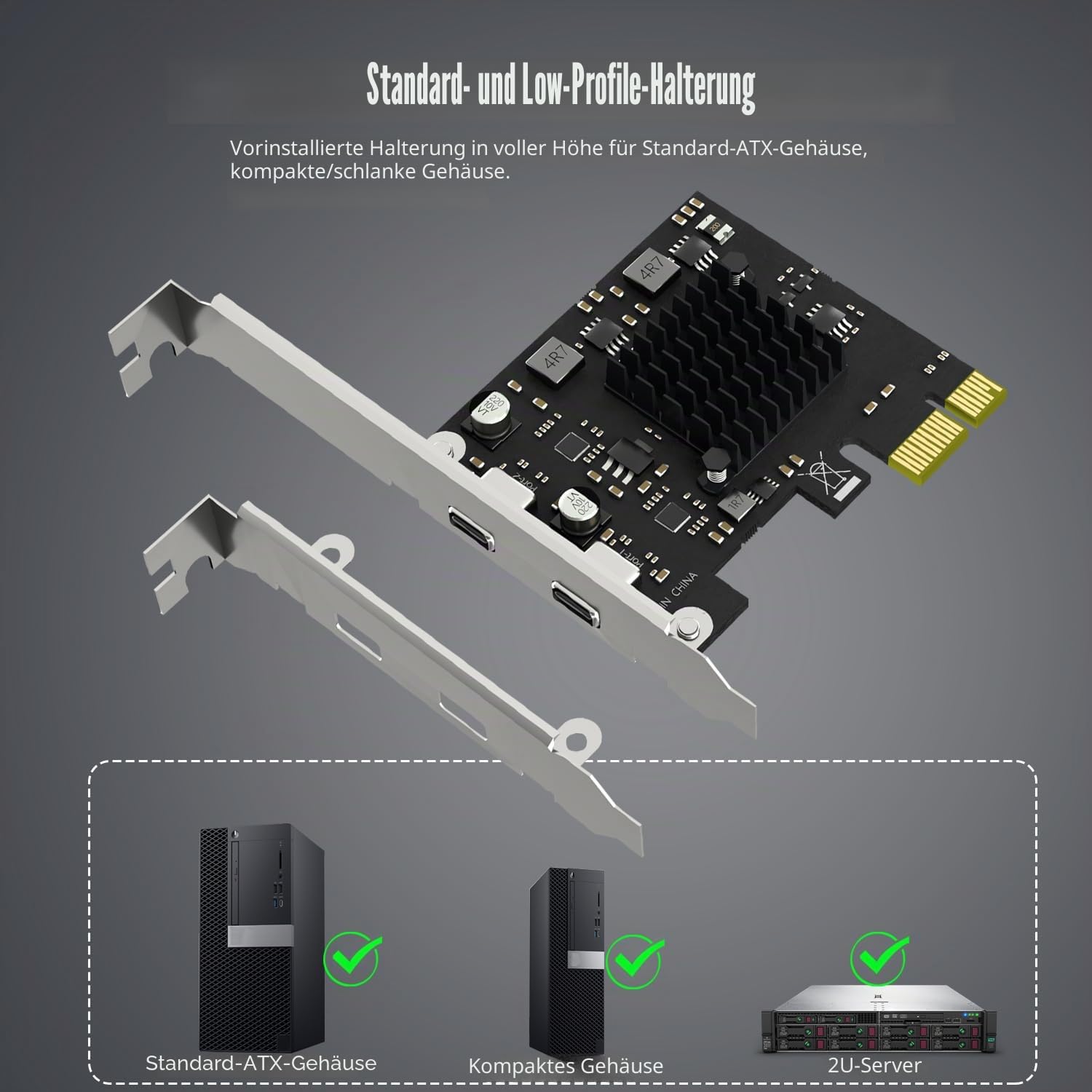 GLOTRENDS U3142CX1 2-Port 10Gb PCIe USB C Erweiterungskarte (USB 3.2 Gen2), PCIe X1 Schnittstelle