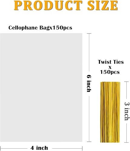 Miniatura 4 de Labeol Bolsas de celofán transparente, 150 unidades, 6 x 12 pulgadas, bolsas de regalo transparentes para embalaje, palomitas de maíz, regalos de