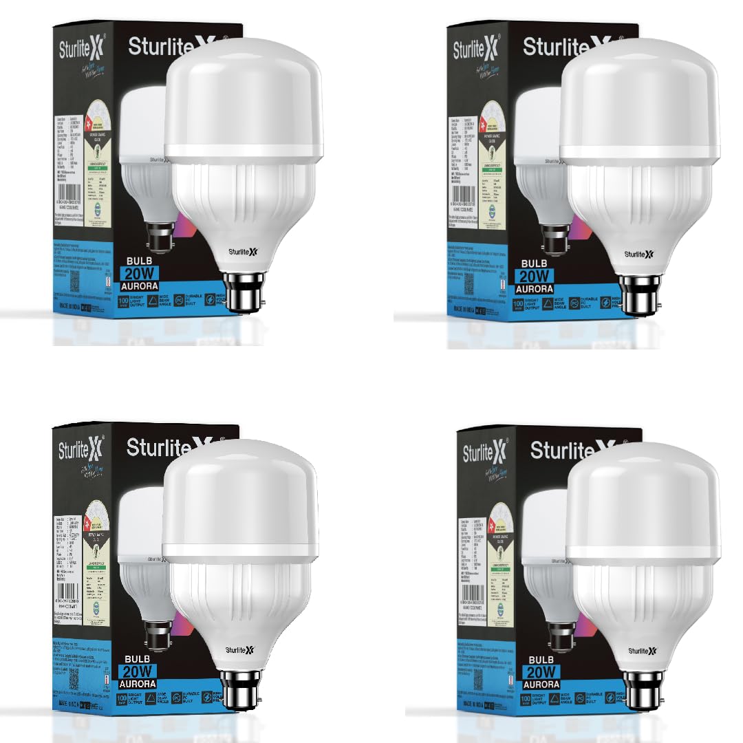Sturlite Aurora 20W LED Bulb| 100 lm/W Bright Light Ouput| Durable PC Built| High Voltage Protection| 15000Hr Rated Life| BIS and BEE Approved| B22 Base Lighting For Indoor & Outdoor (Pack of 4) (B0D3J1PR2C) Amazon Price History, Amazon Price Tracker
