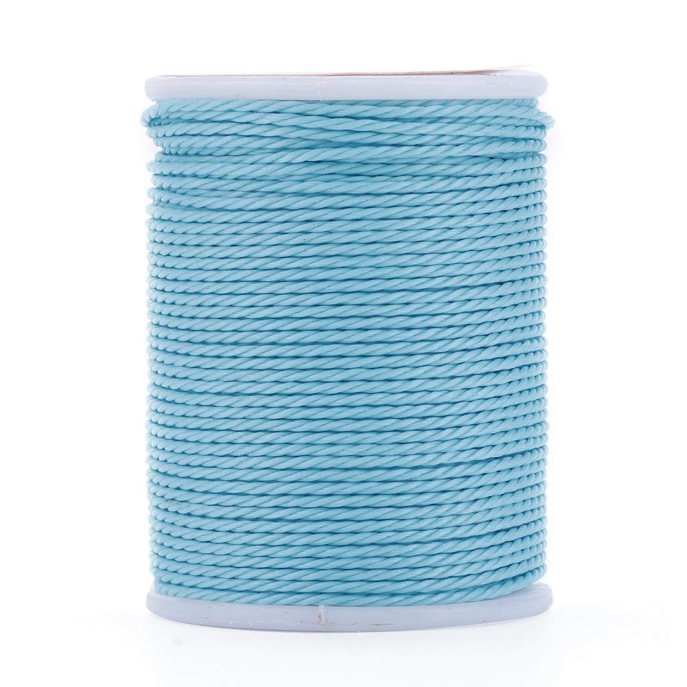 Craftdady 1Roll 1mm Round Waxed Polyester Cord Twist Wax Coated Thread String Jewellery Craft Rope With Spool For Bracelet Necklace Making,Sky Blue