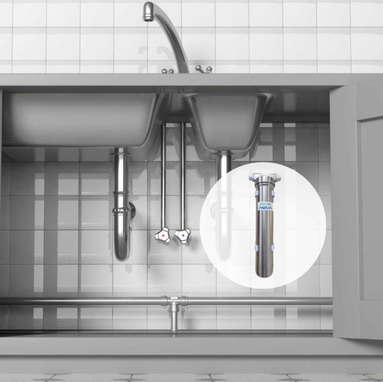 Ultra Purify Wasserfilter für Unterbau aus Edelstahl, Filterkapazität 300 l/h, umweltfreundlich, antibakteriell, Antikalk, bewahrt Mineralien im Wasser