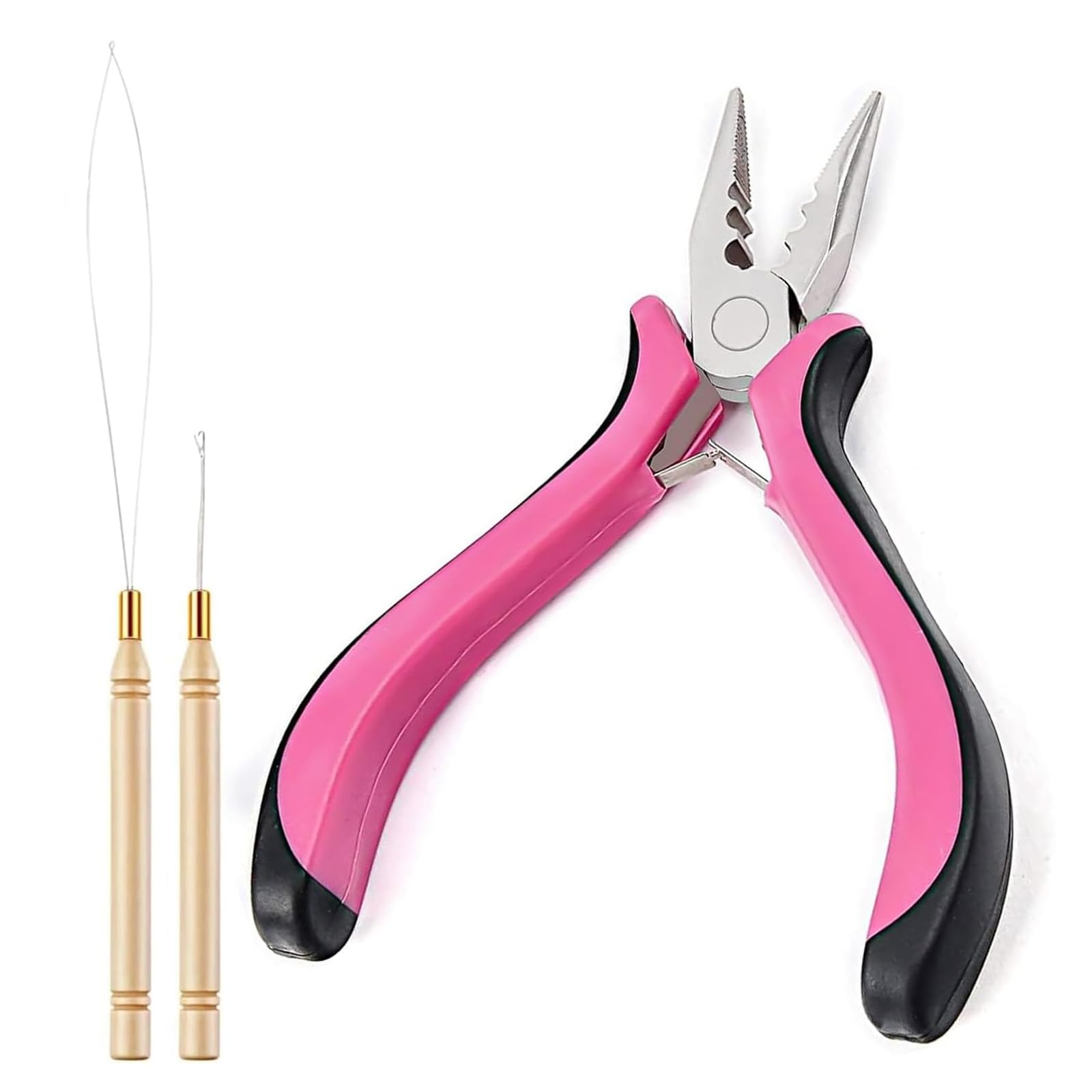 Bettinay 3 Pcs Hair Extension Pliers Kit, Professional Nano Beads Hair Extensions Tools with 3 Holes Plier Loop Threader