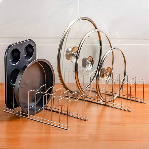 Miniatura 6 de SANNO Organizador de tapa de olla, soporte para tapa de olla, adecuado para platos de platos, tablas de cortar, ollas y sartenes, bandejas de