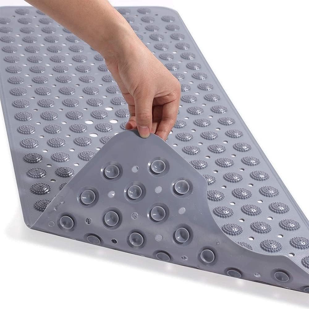 VATTU PVC Silicone Shower Bath Mat Anti Slip Bathtub Bathroom Met with Suction Cup Drain Hole & Anti Skid Floormat for Toilet Kitchen Bathroom 70 X 35 CM (Grey Color)-image-1