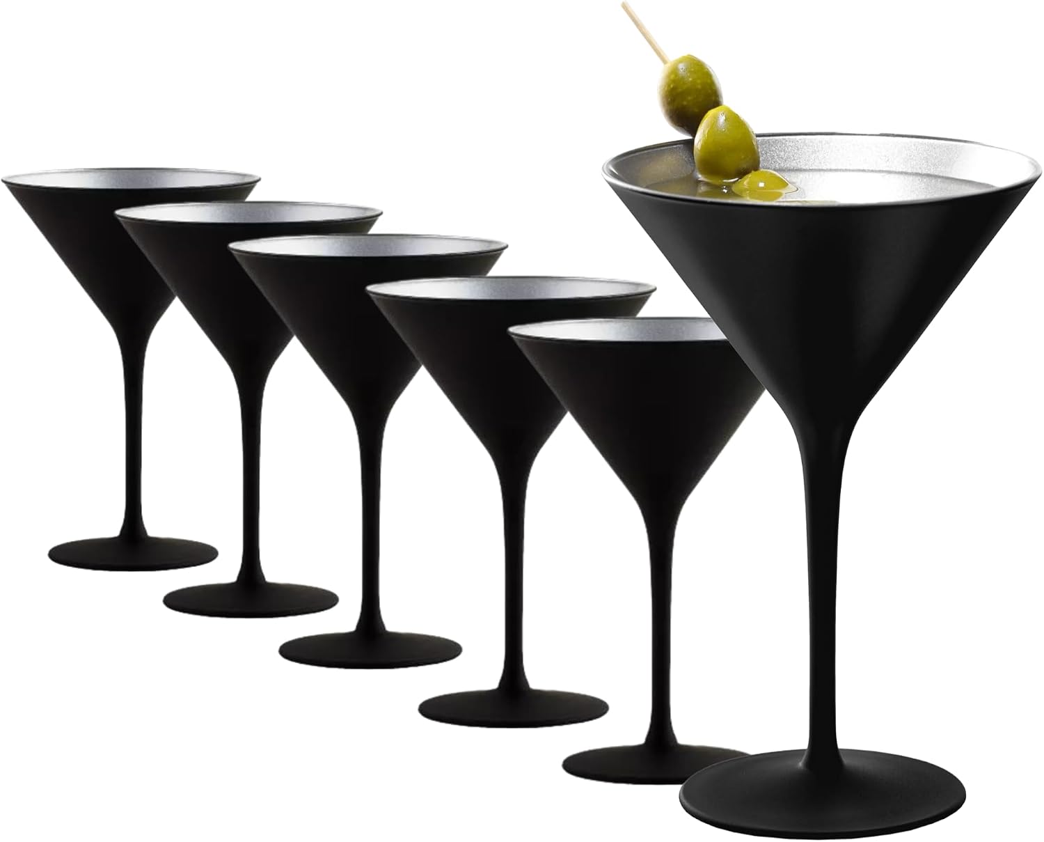 Stölzle Lausitz Olympia Martini Glass (Set of 6) - 8 Oz Luxury Drinkware, Crystal Drinking Glasses, Lead-Free, Dishwasher Safe - Ideal Barware for Gatsby-Style Events (Black/Silver)