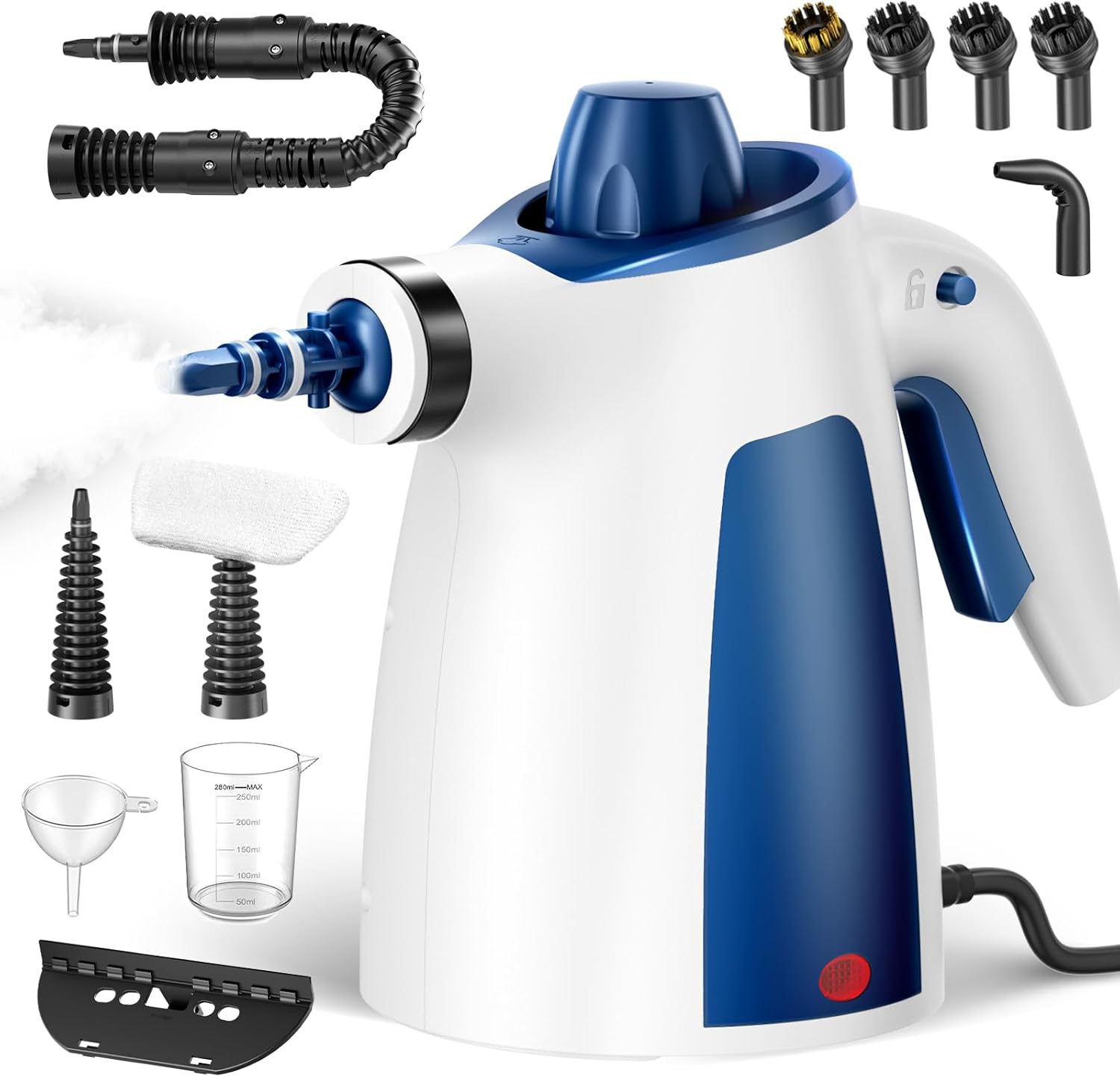 Steam Cleaner, Pressurized Handheld Multi-Surface Natural Steam Cleaner with 12 PCS Accessories & Safety Lock, 350ML Large Capacity, Steamer for Car, Home, Upholstery, Kitchen, Window, Grime, Grease Blue and White