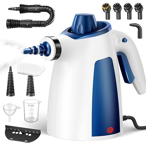 Steam Cleaner, Pressurized Handheld Multi-Surface Natural Steam Cleaner with 12 PCS Accessories & Safety Lock, 350ML Large Capacity, Steamer for Car, Home, Upholstery, Kitchen, Window, Grime, Grease